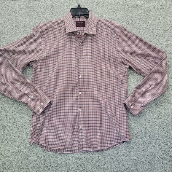 Jared Lang After‎ Hours Mens Slim Fit Gingham Dress Shirt Red Purple Black White - Picture 9 of 11